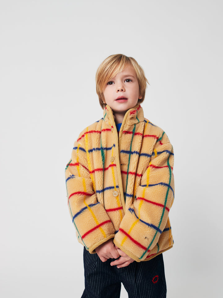 Color stripes sheepskin jacket
