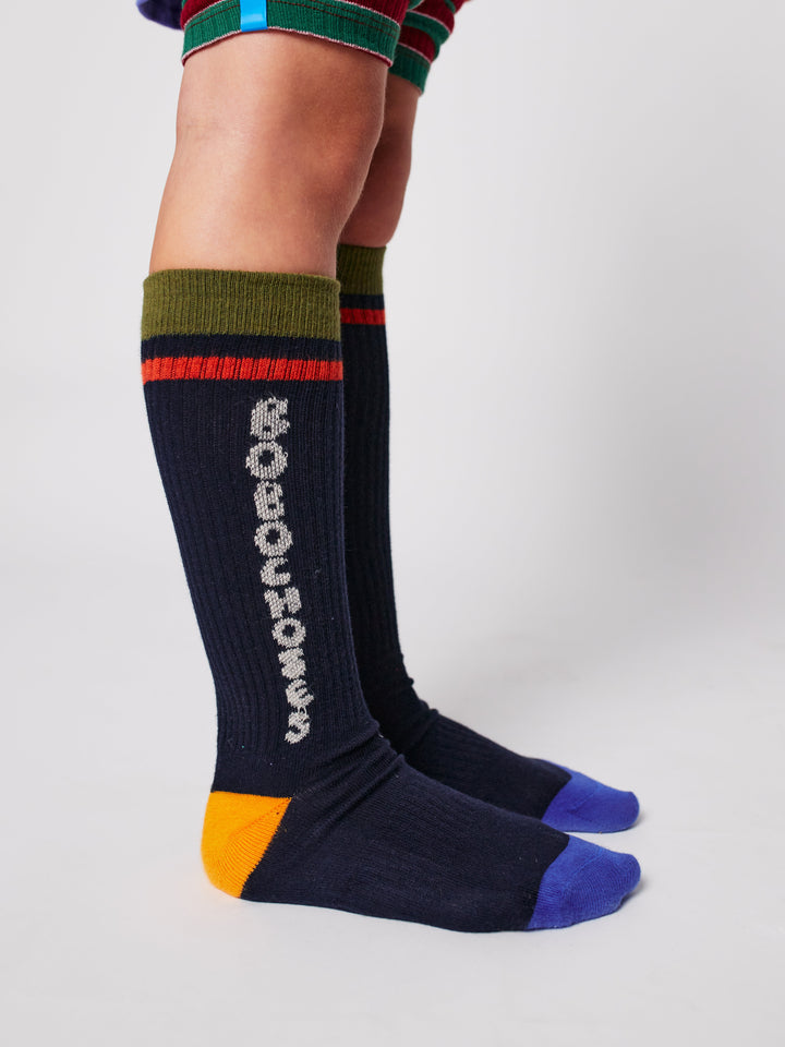 Tic Tac Toe navy extra long socks