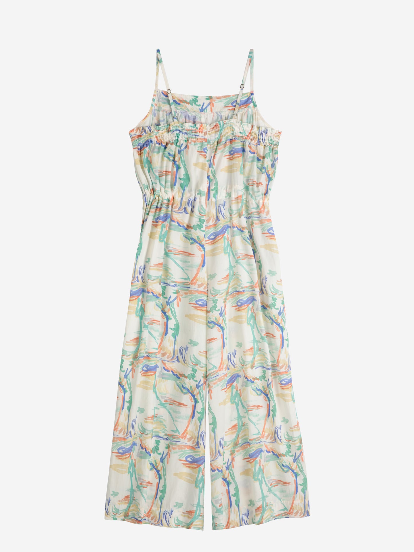 風景プリントのワイドレッグジャンプスーツ