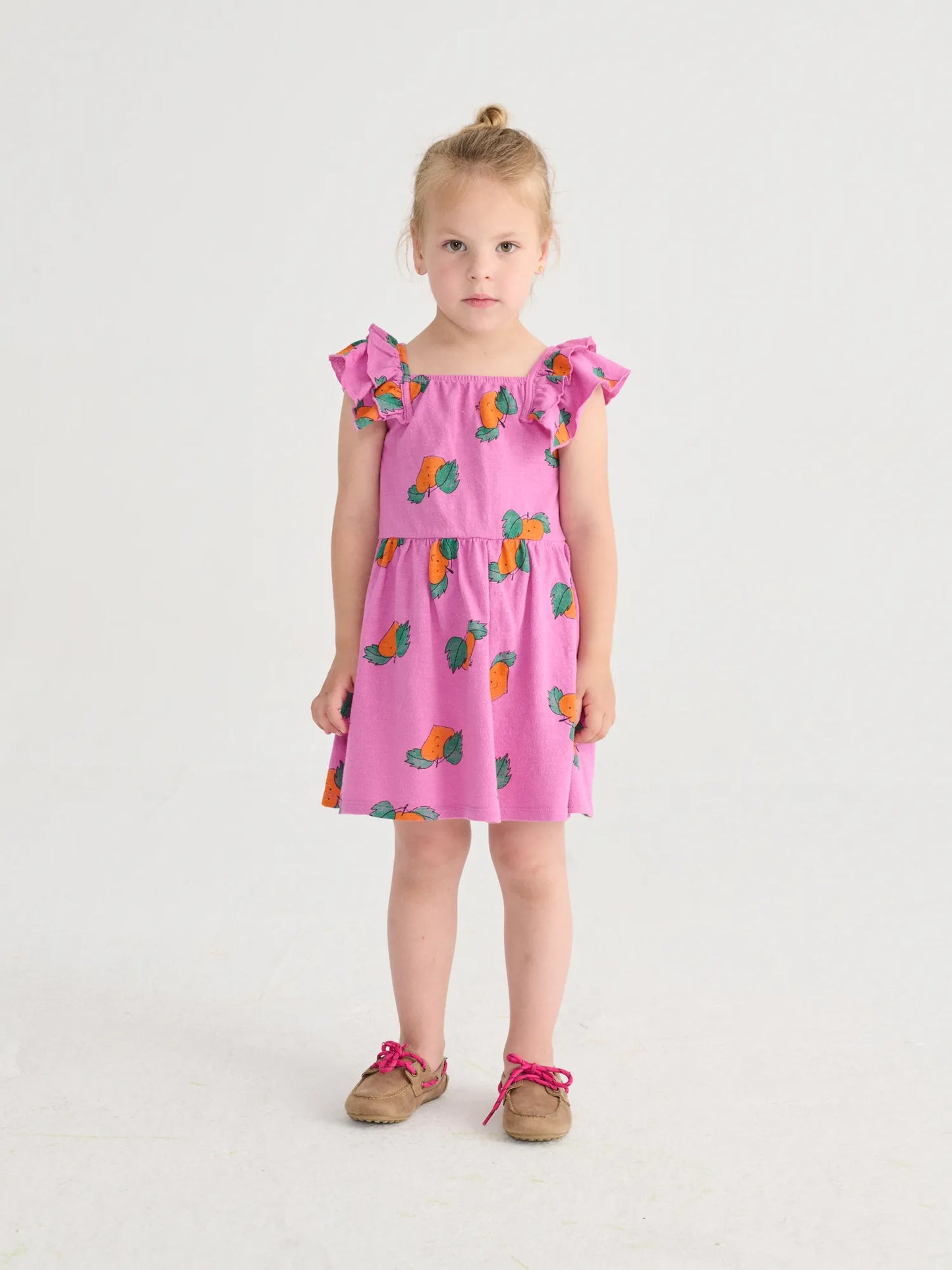 Tangerine all over ruffled dress