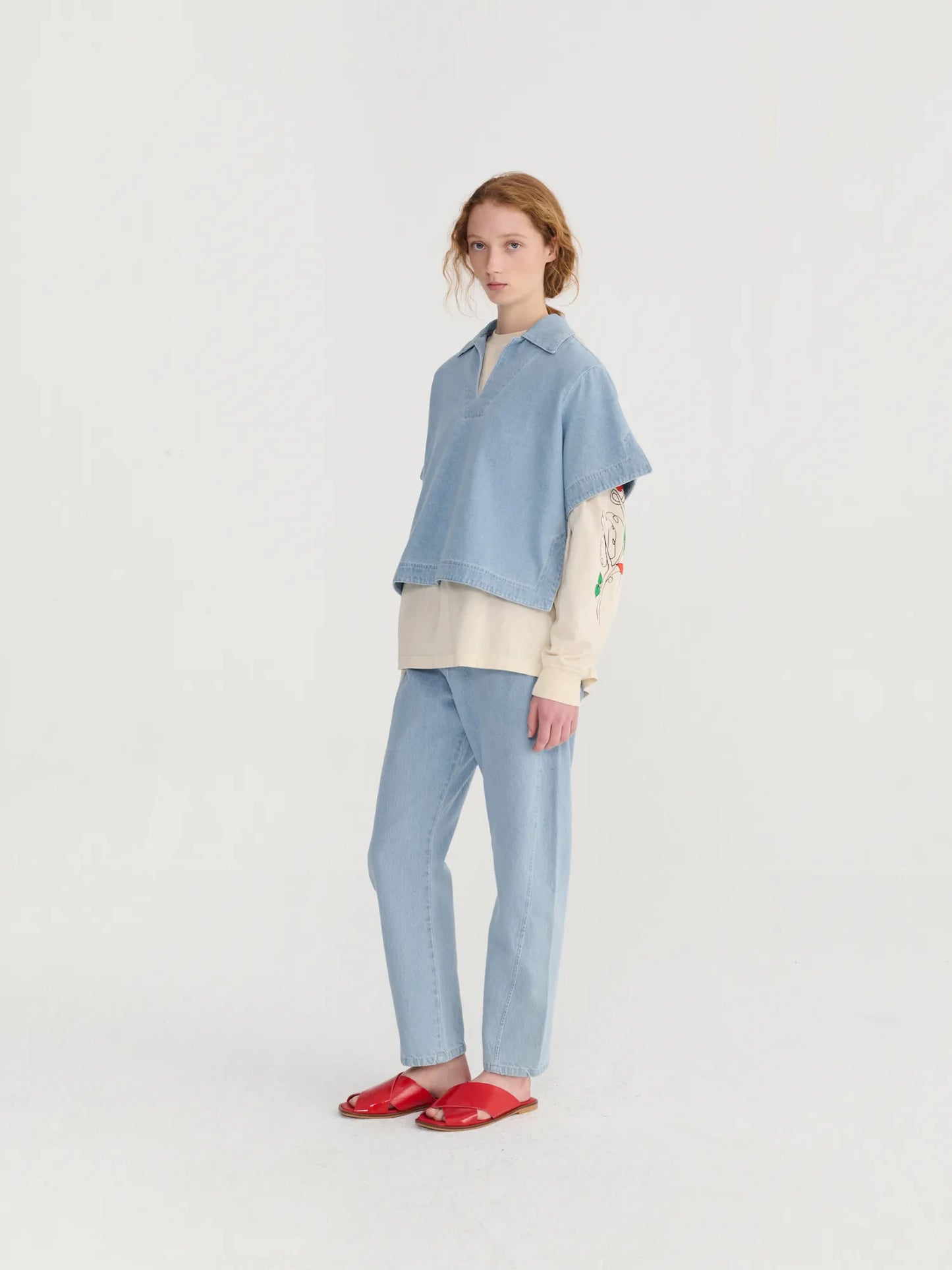 Relaxed denim polo shirt