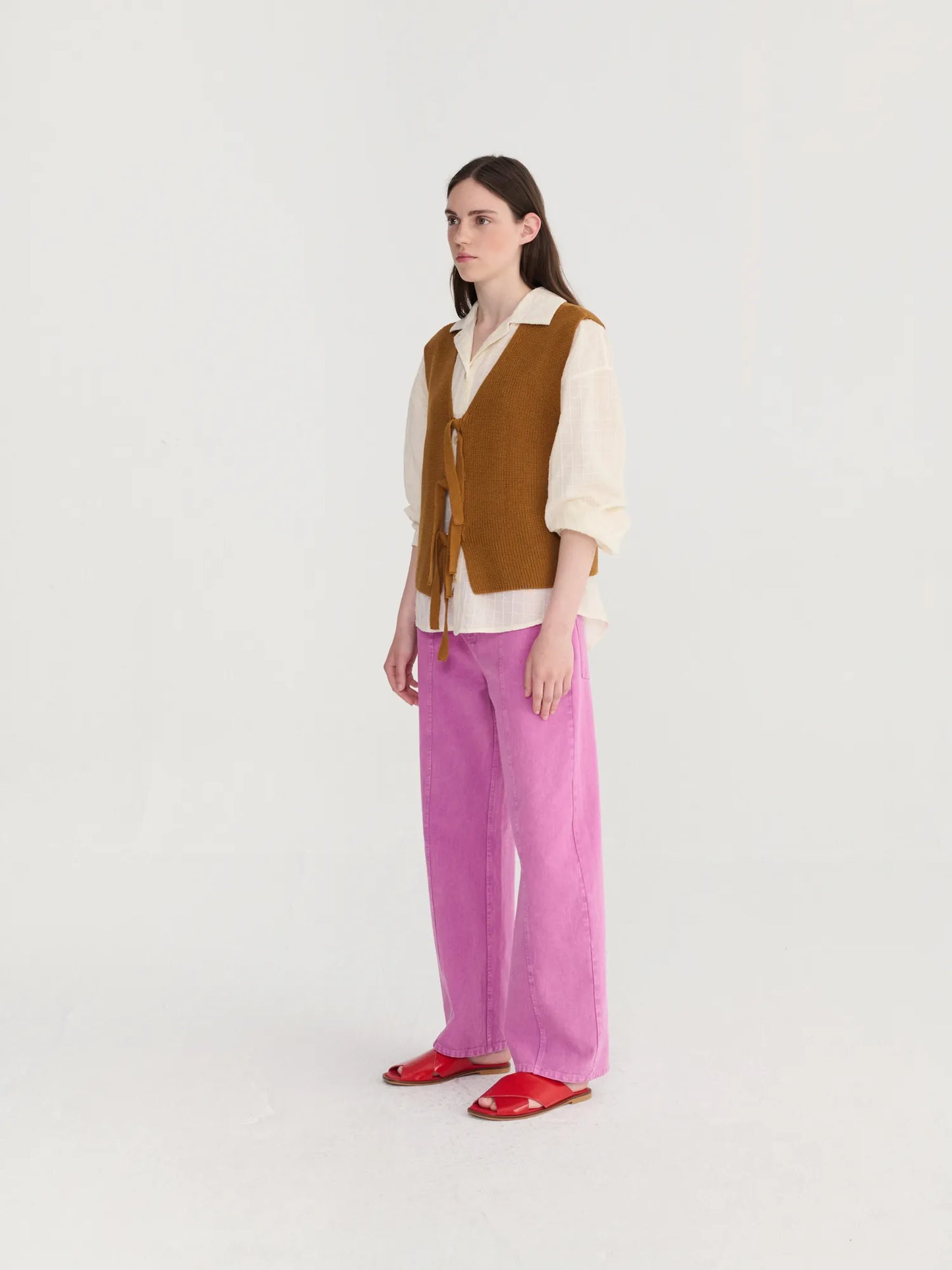 Openwork knitted cotton vest