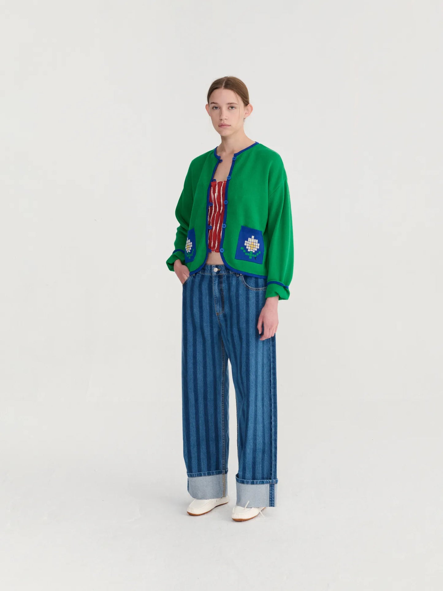 Pixel Daisy fine cotton cardigan