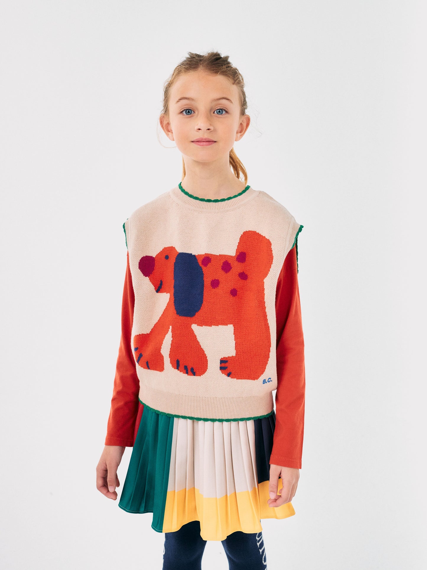 Color Block pleated woven skirt