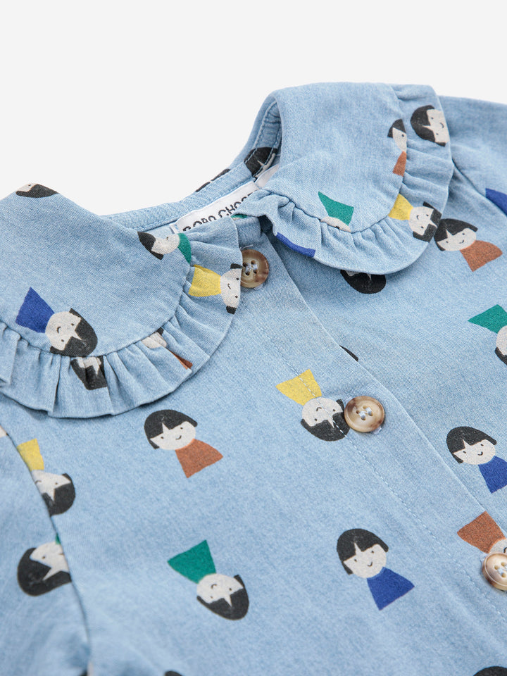 Game Pawns all over light denim blouse