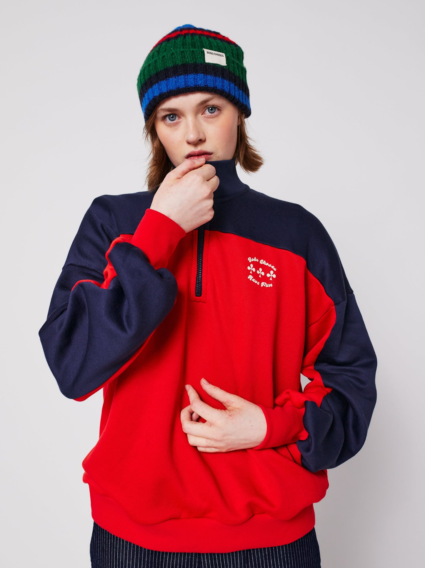 Half zip color block sweatshirt