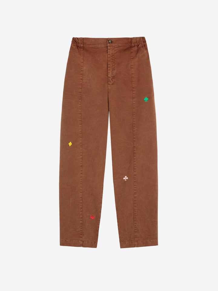 Brown embroidery cocoon pants
