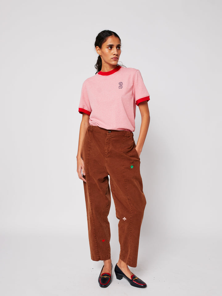 Brown embroidery cocoon pants