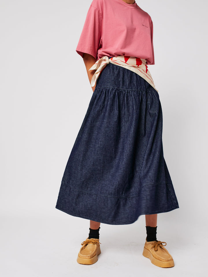 Denim A-line stripe skirt