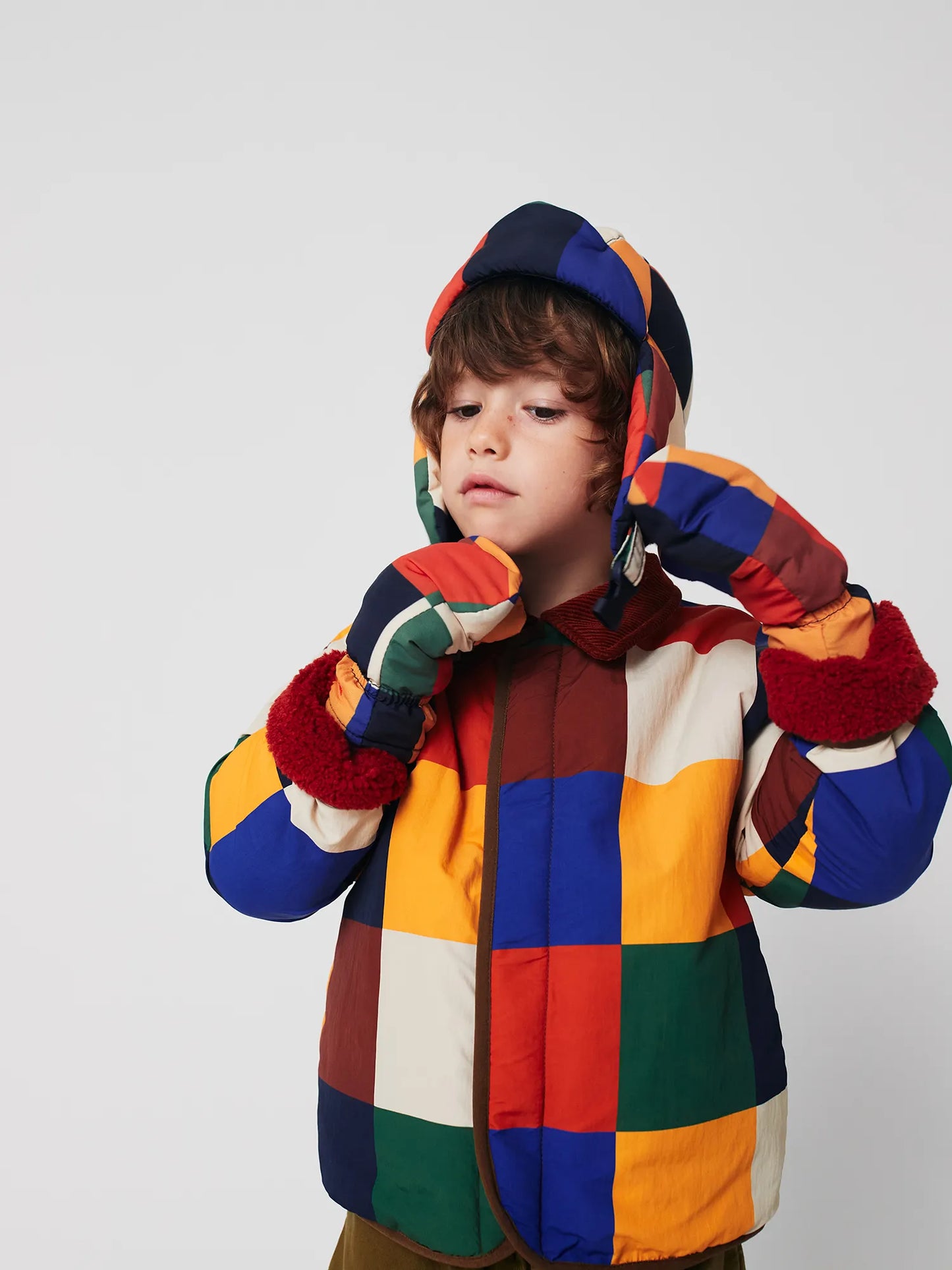 Multicolor Tiles chapka & mittens set