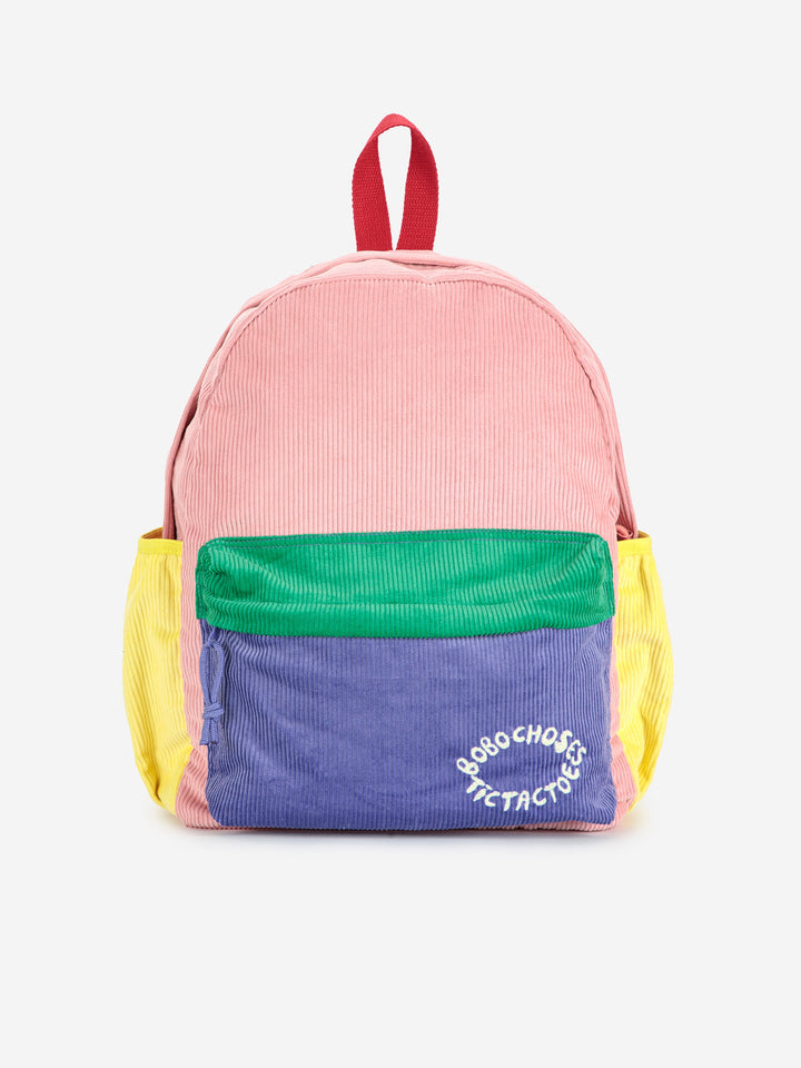 Tic Tac Toe color block corduroy school bag