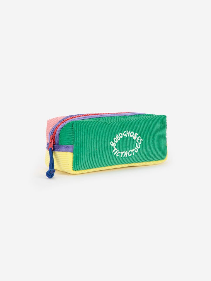 Tic Tac Toe color block corduroy pencil case