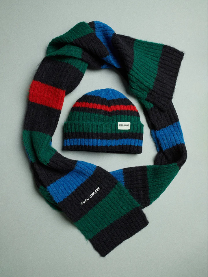Striped knitted beanie & scarf set