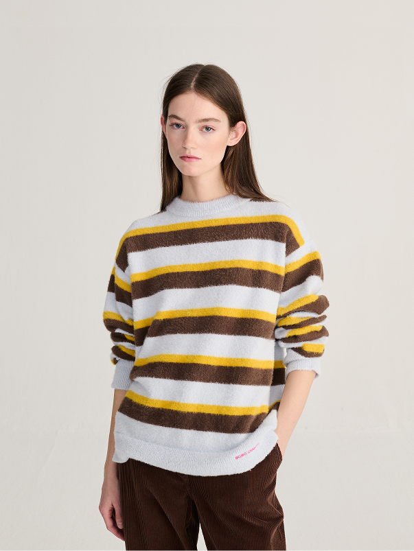 Striped hairy yarn wool blend jumper