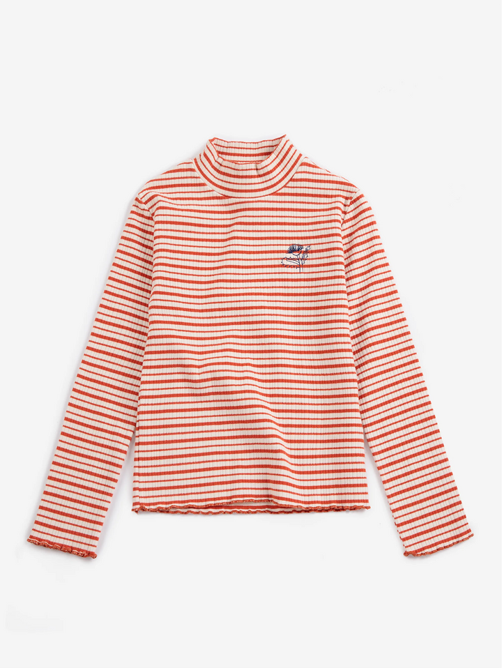 Energy Flower Stripes turtle neck T-shirt