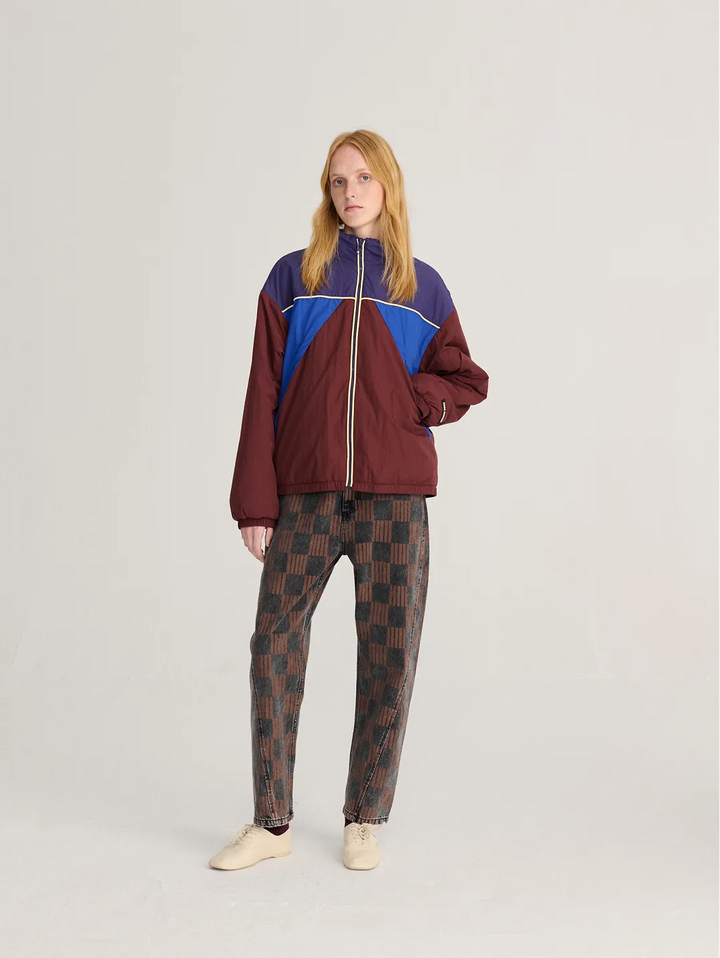 Color block nylon sherpa puffer