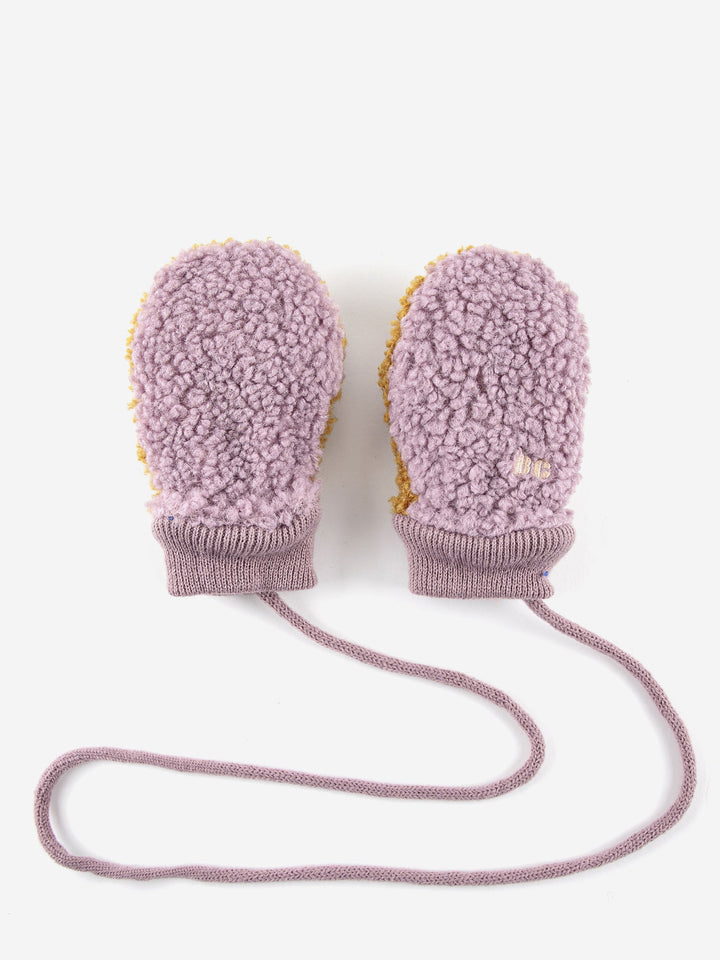 Baby Color Block lavander sheepskin gloves