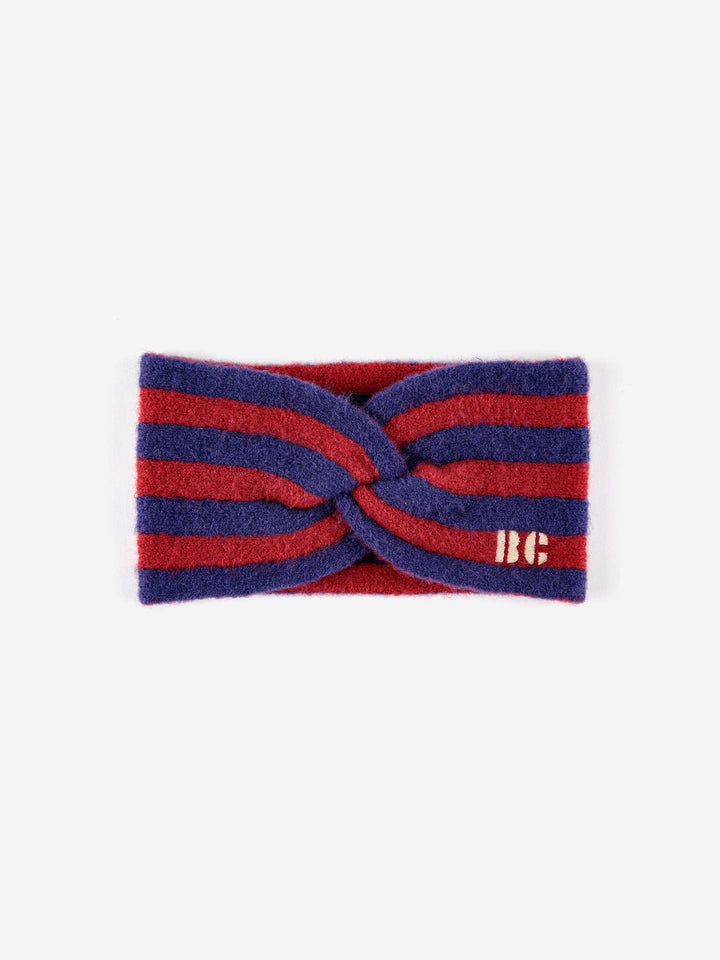 Striped knitted red headband