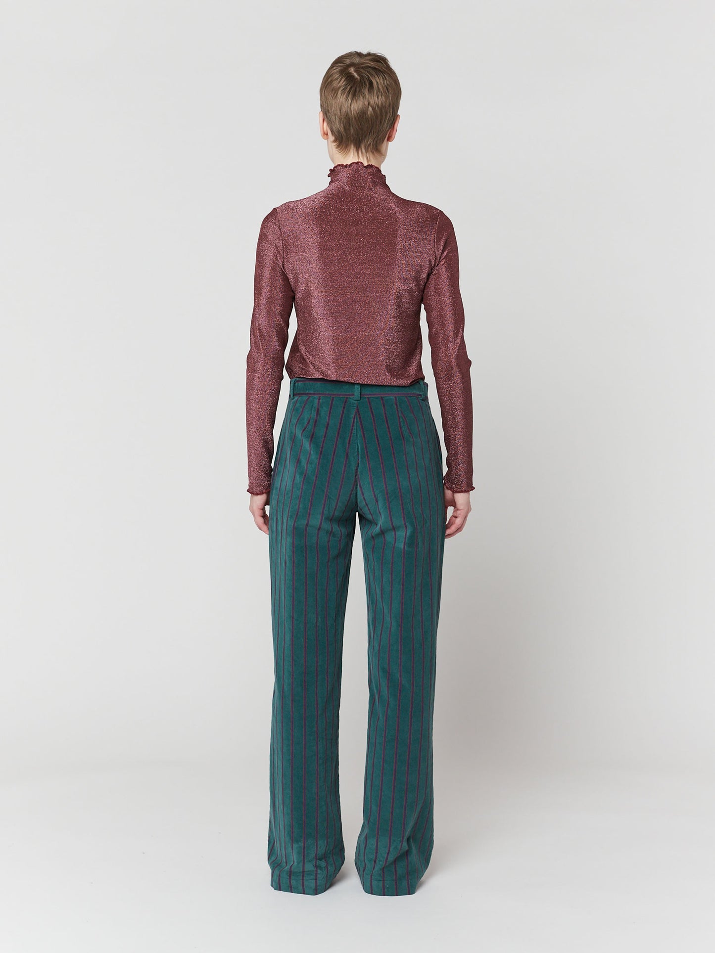 Stripe velvet pleated trousers