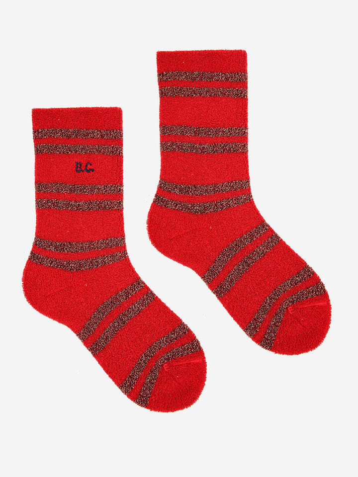 Red Striped lurex thick socks