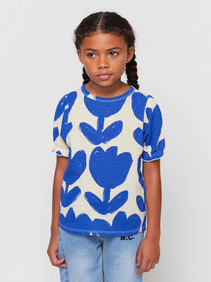 Retro Flowers all over puffed sleeves T-shirt