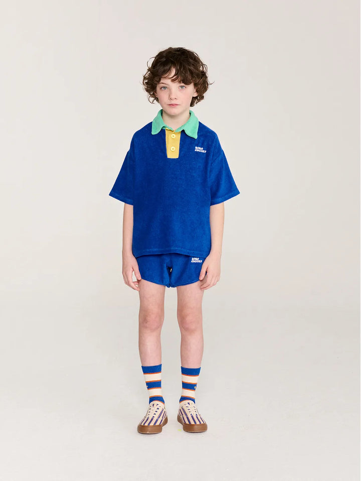 Color block terry cloth polo