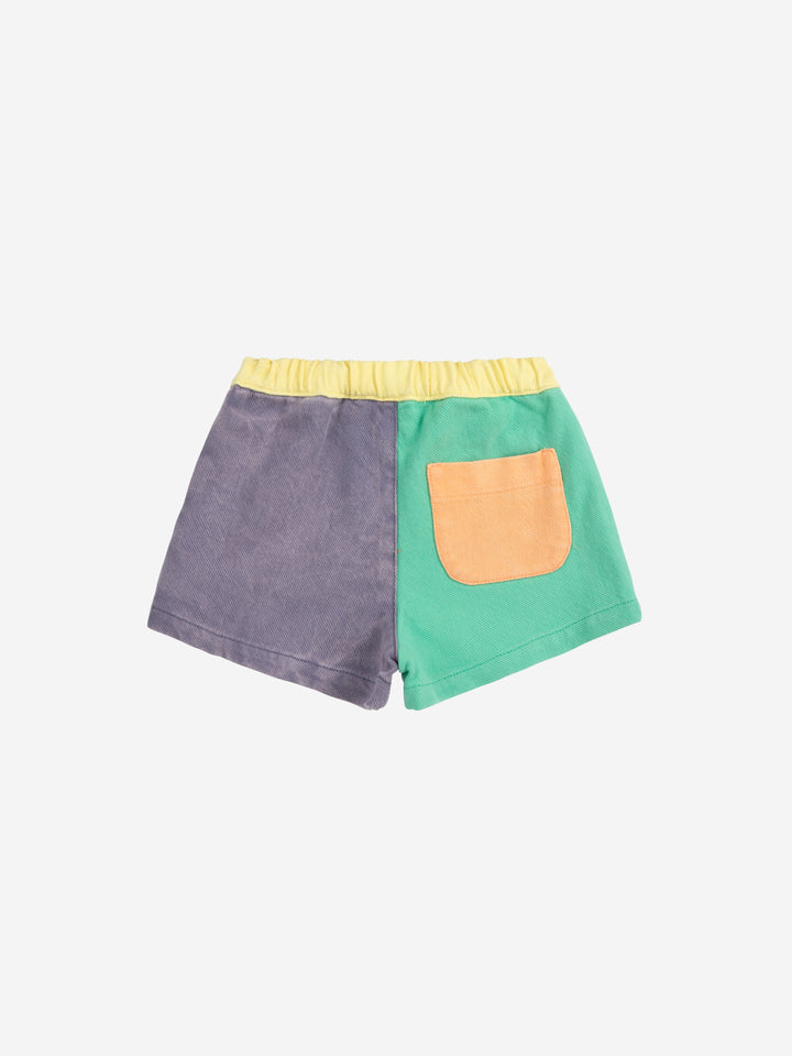 カラーブロック織りショートパンツ