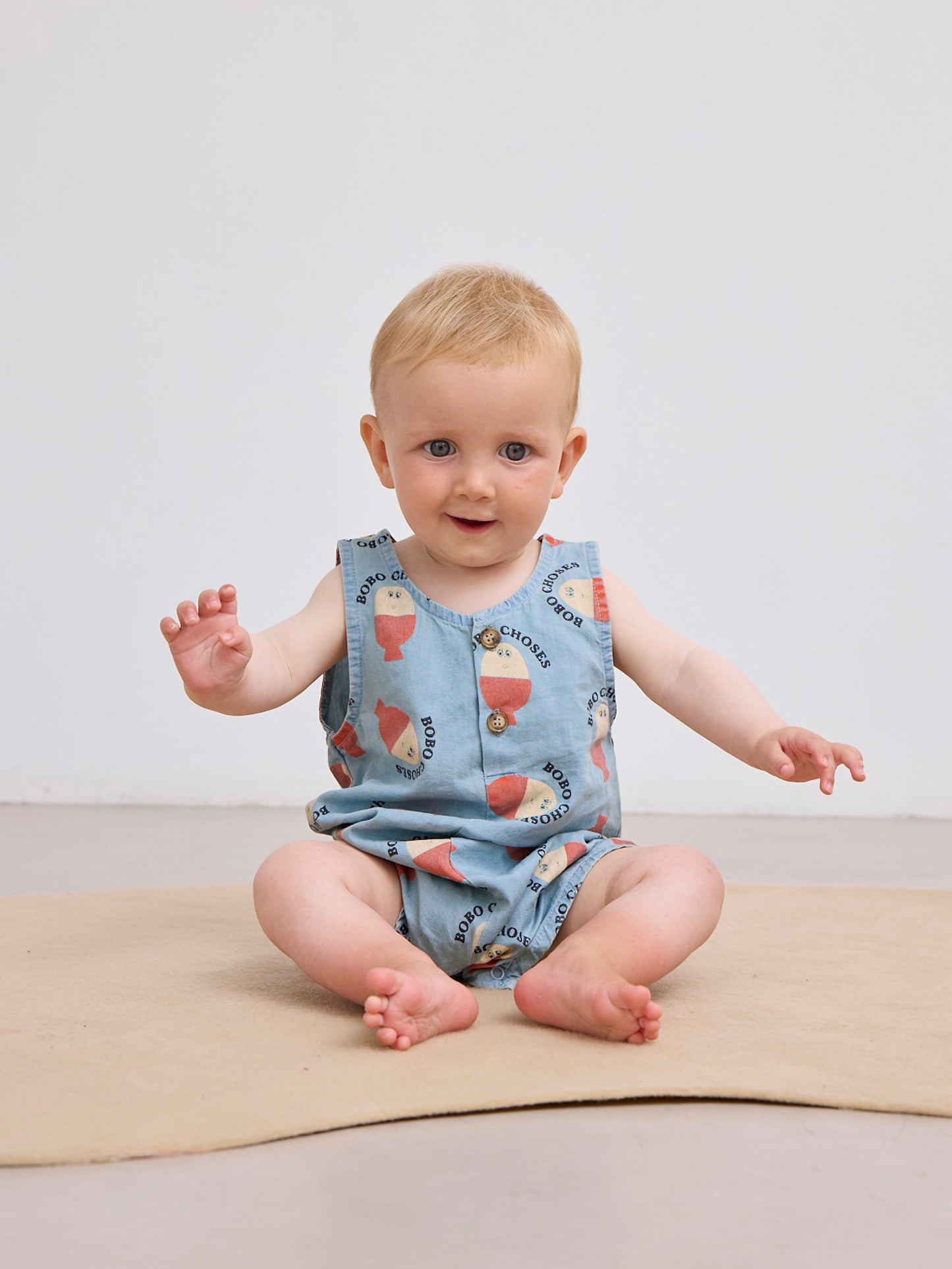 Morning Egg all over denim playsuit