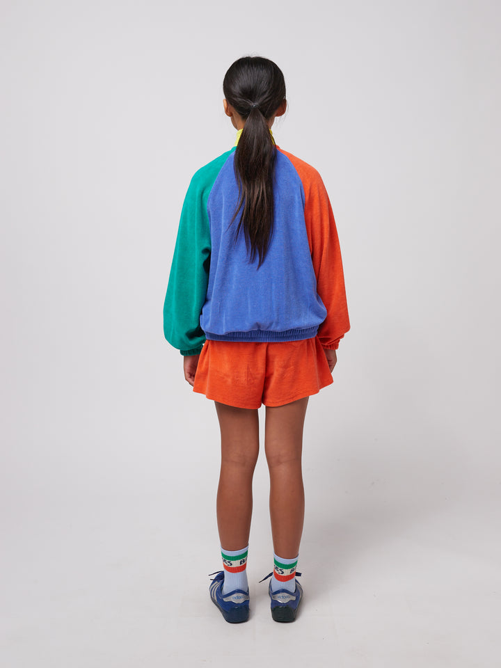 Smiling color block terry cloth zipped sweatshirt