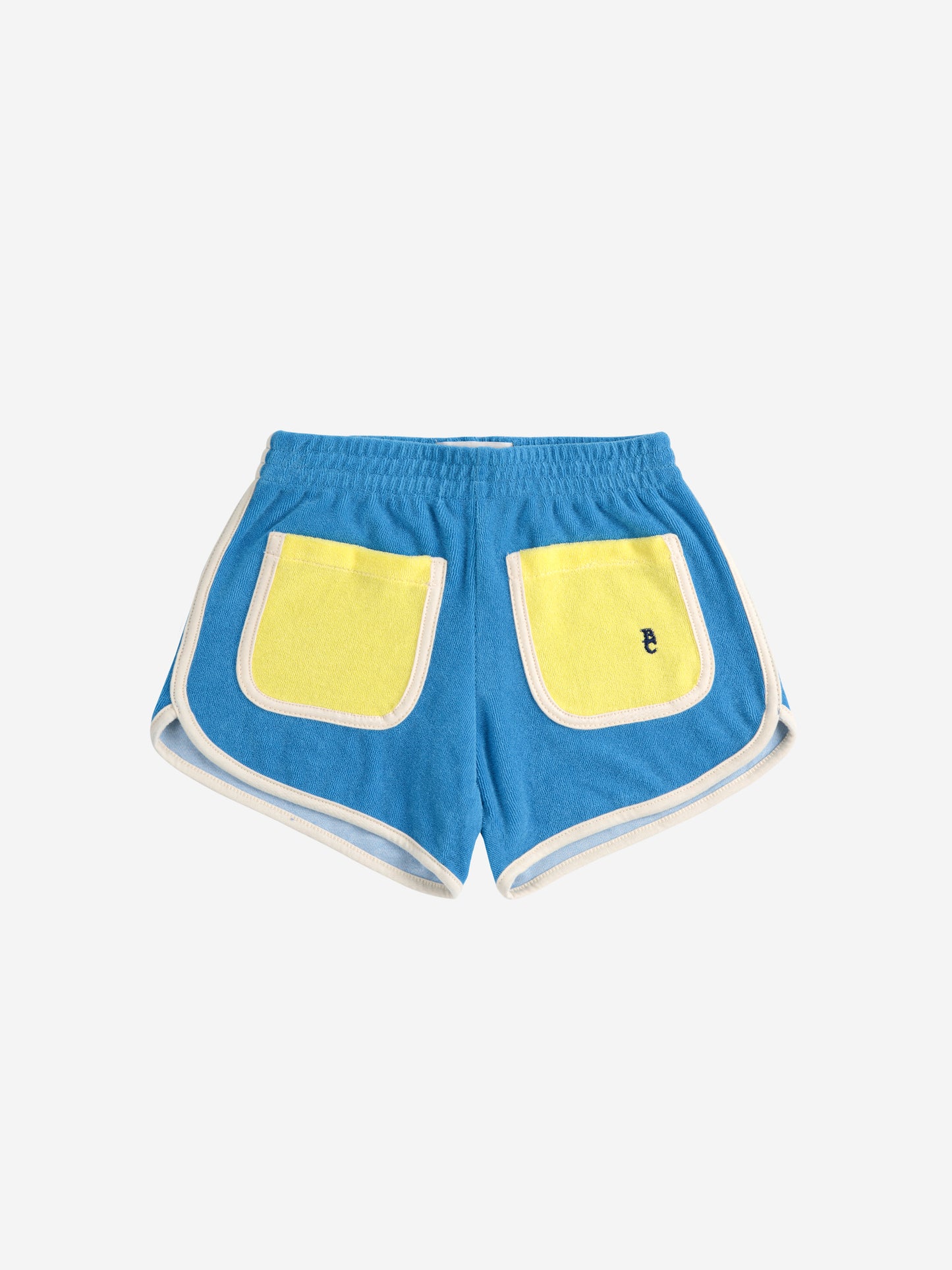 Blue color block terry cloth shorts