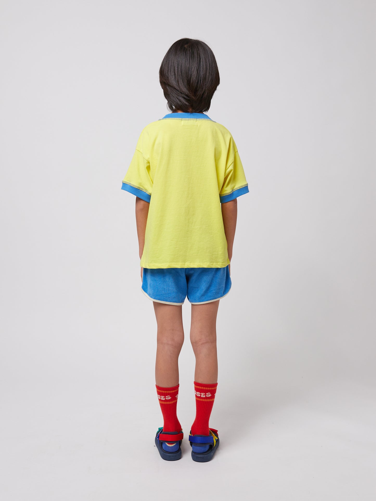 Blue color block terry cloth shorts