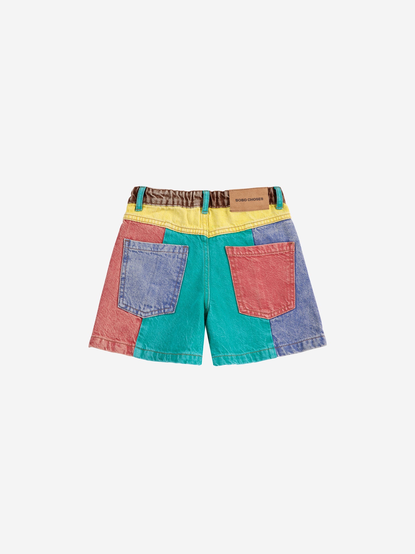 Color block denim shorts