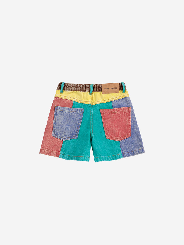カラーブロックデニムショートパンツ