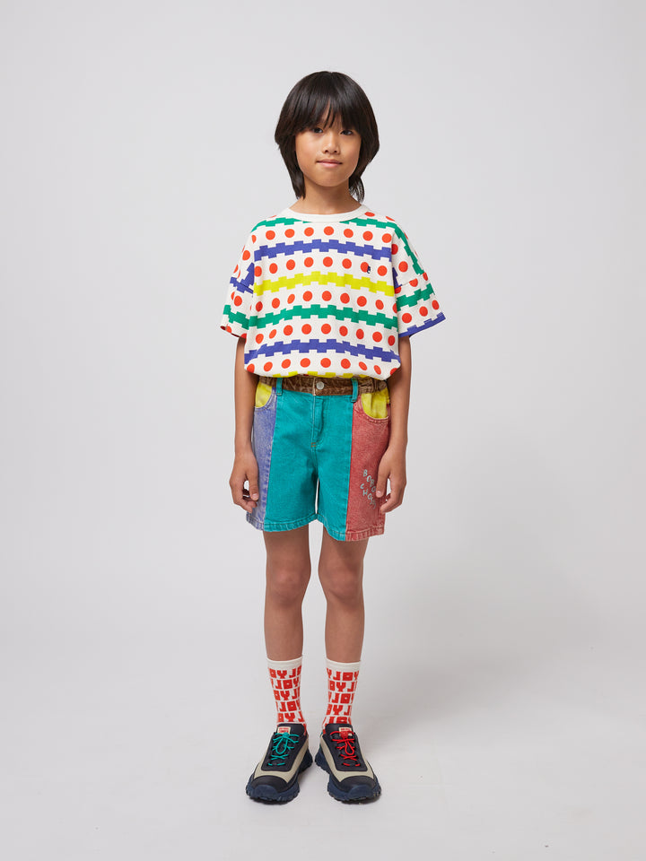 カラーブロックデニムショートパンツ