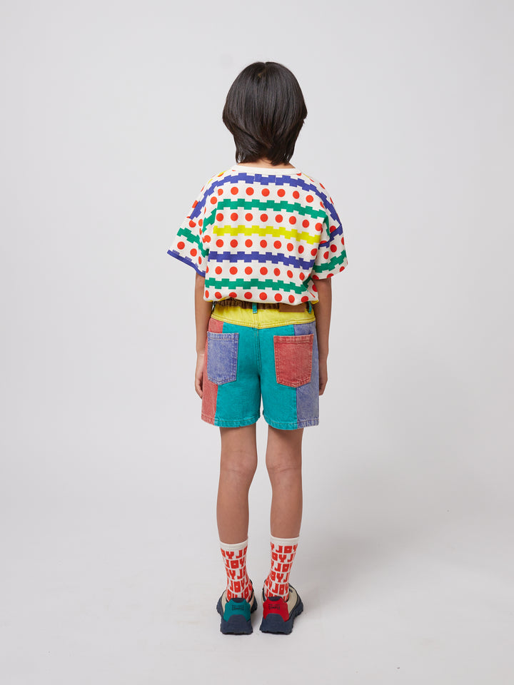 カラーブロックデニムショートパンツ
