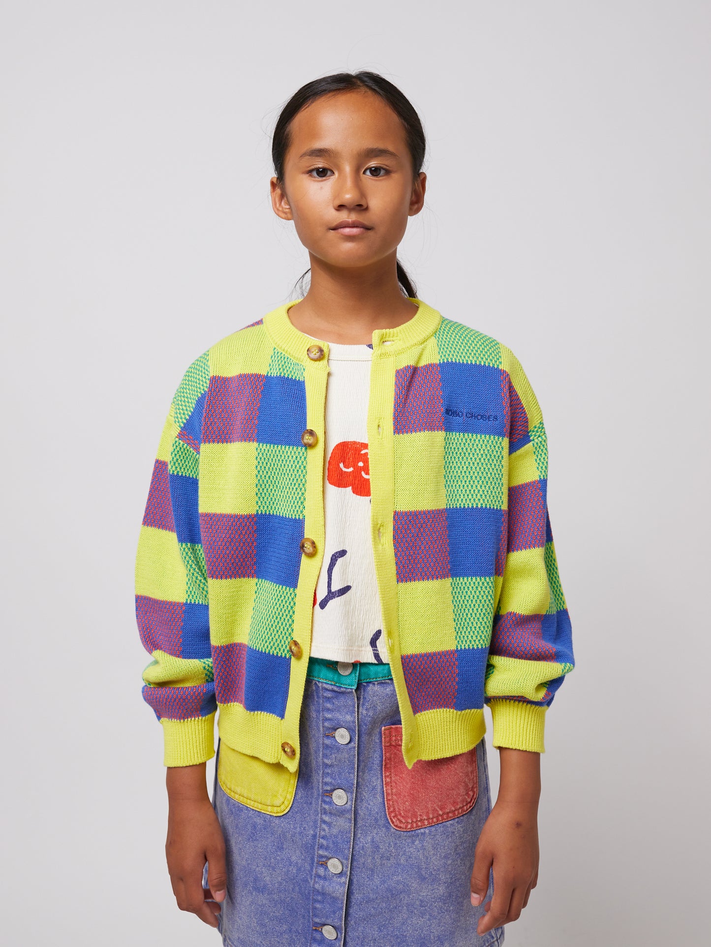 Multicolor vichy jacquard cardigan