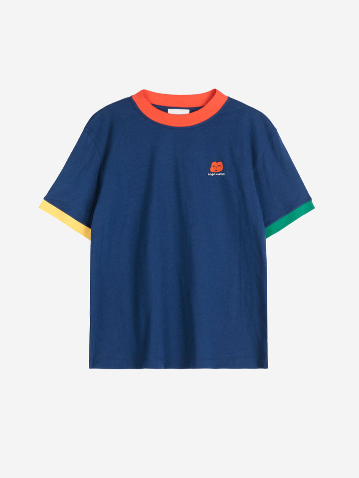 Logo embroidery color block T shirt