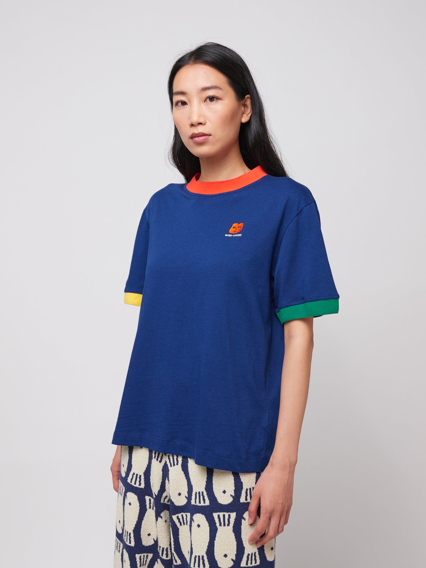 Logo embroidery color block T shirt