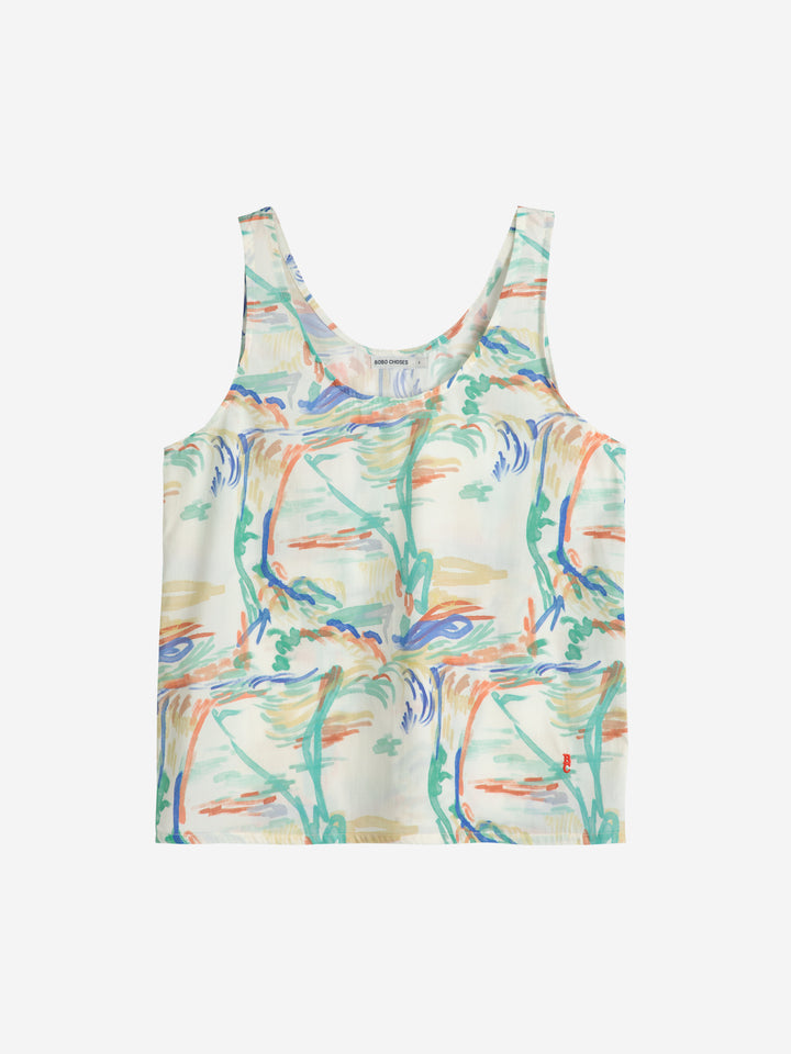 Landscape print lyocell tank top