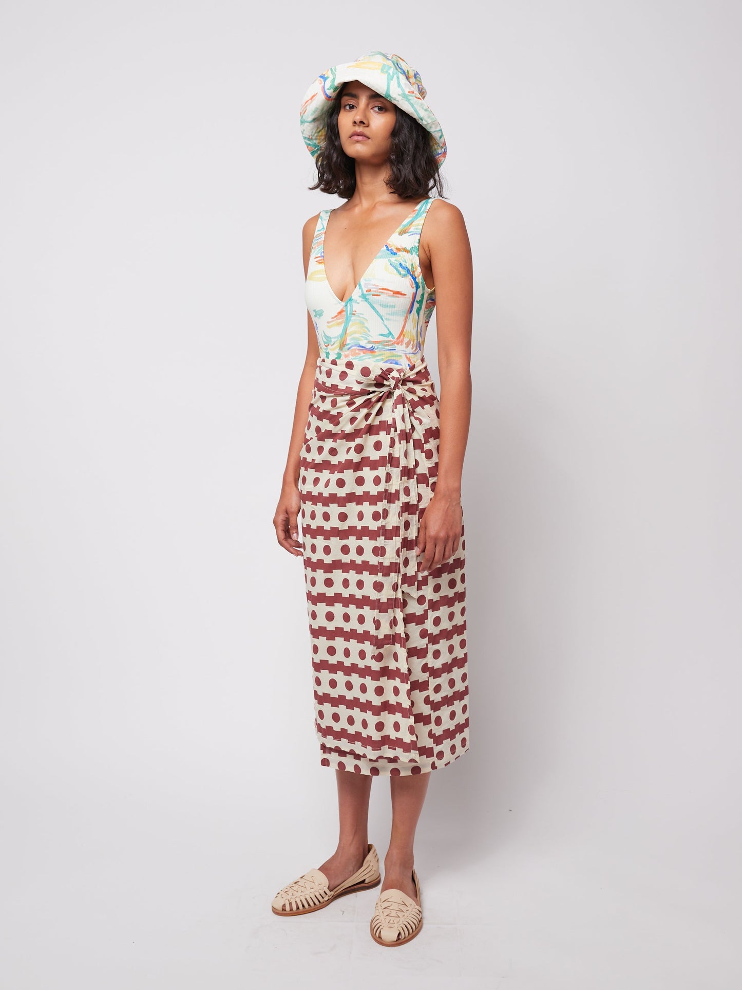 Geometric print wrap skirt