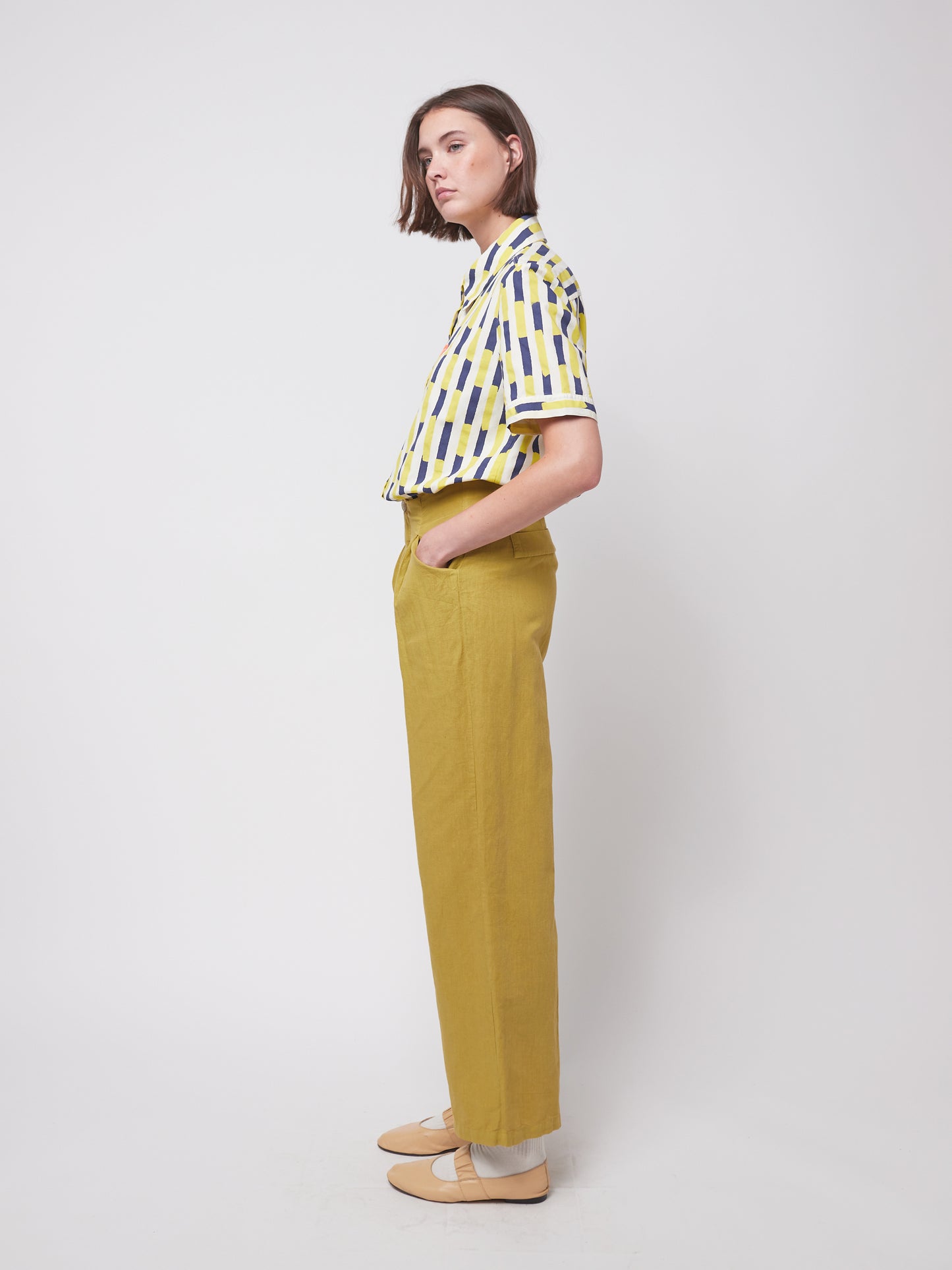 Linen blend pleated trousers