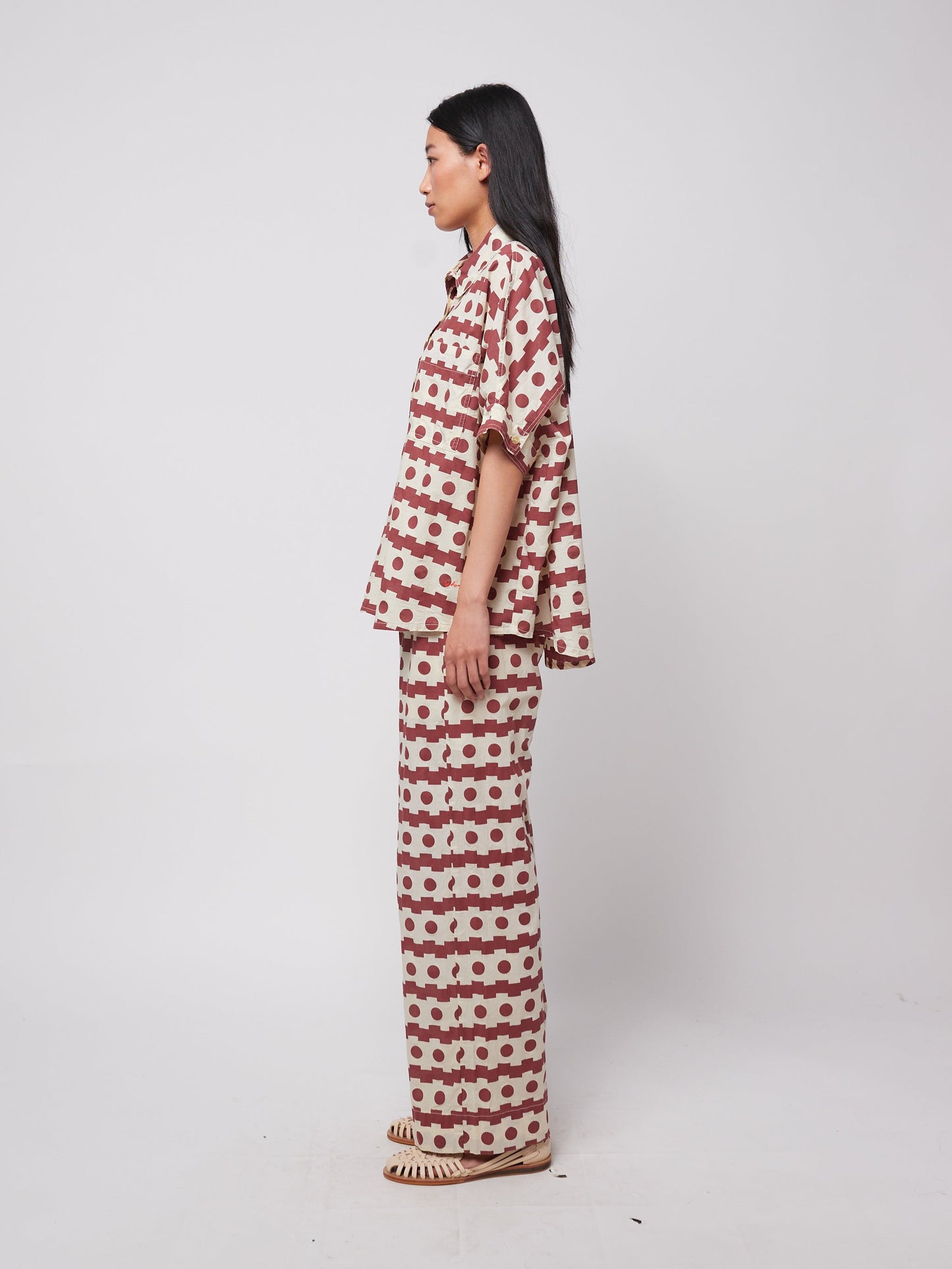 Geometric print wide-leg trousers