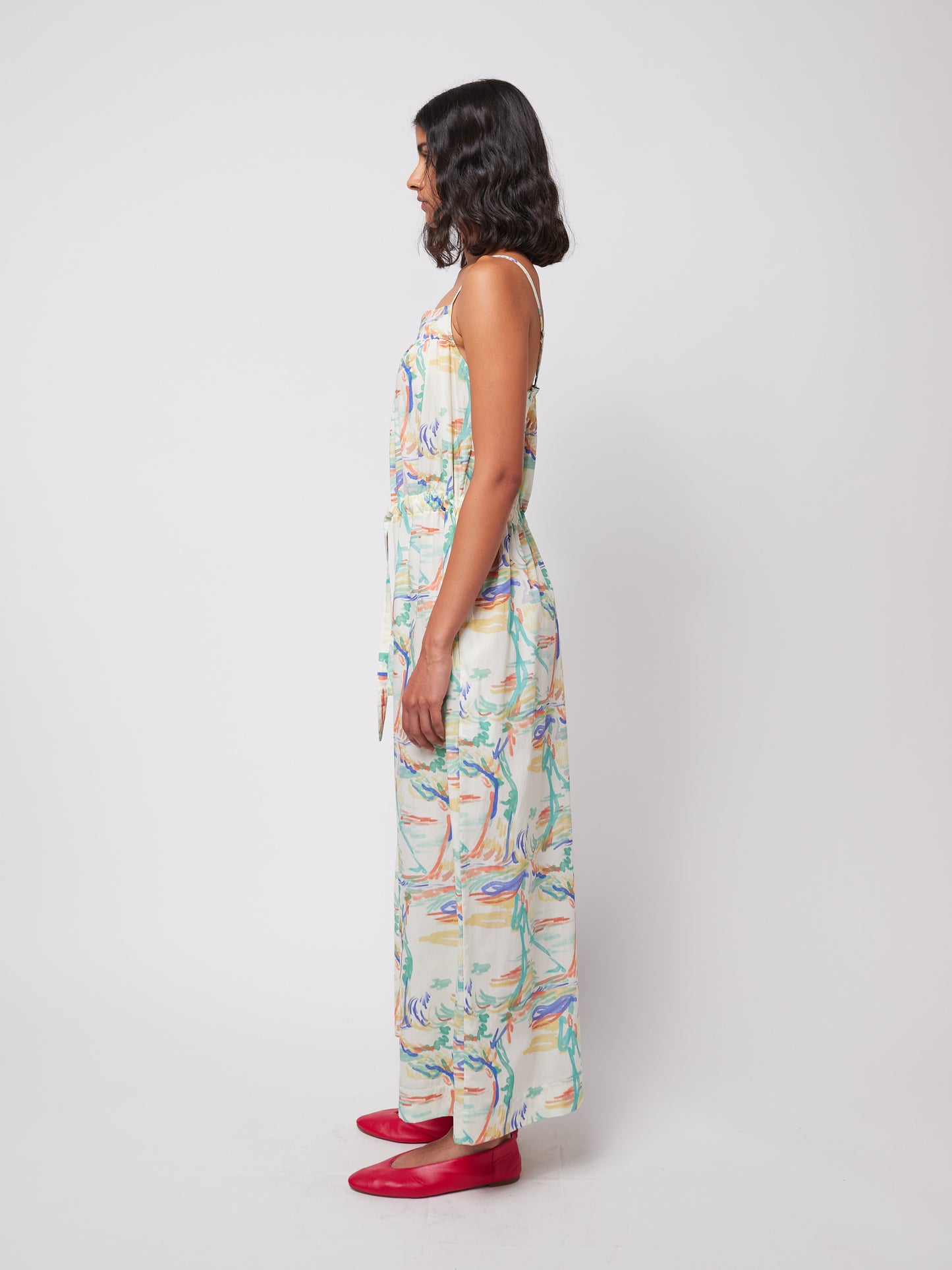 Landscape print wide-leg jumpsuit