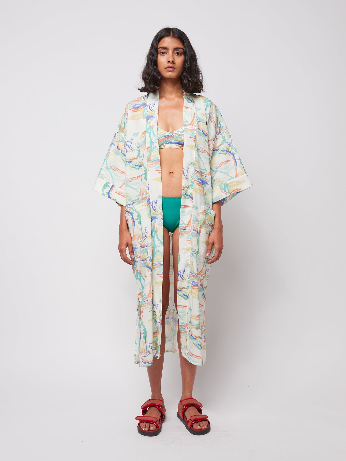 Spring landscape print kimono