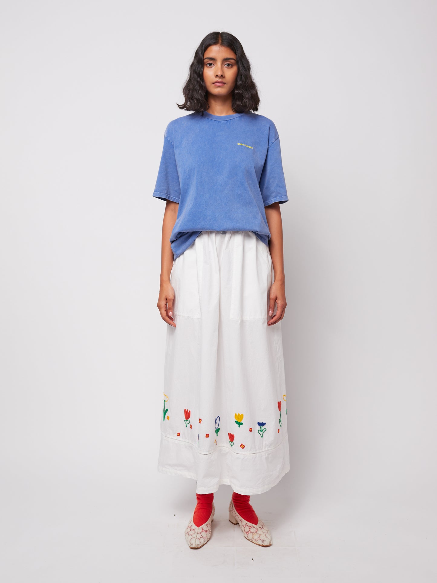 Garden embroidery poplin skirt