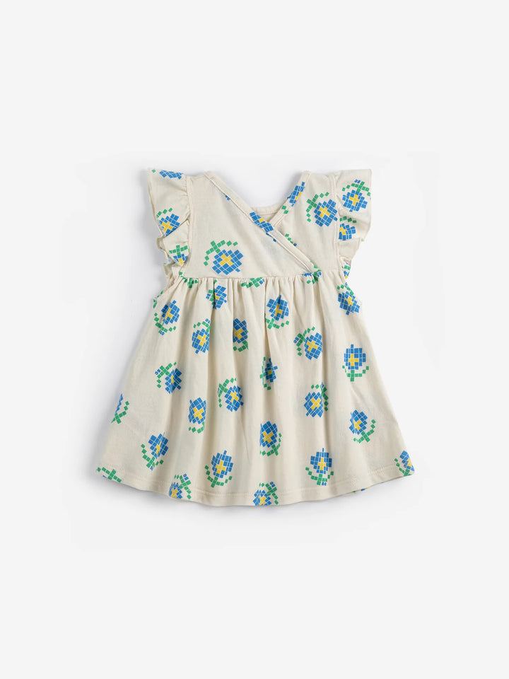 Pixel Flowers all over ruffled dress