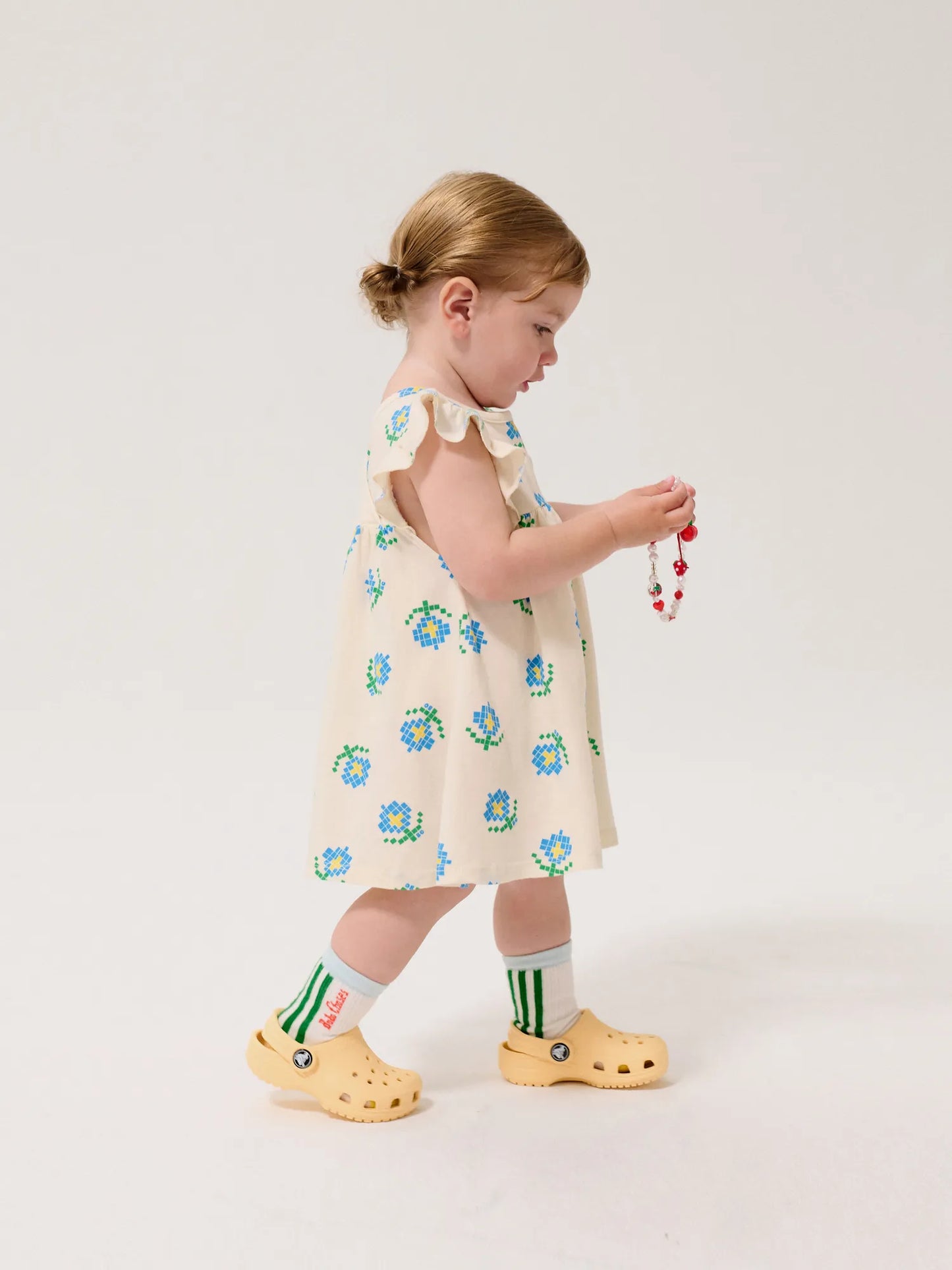 Pixel Flowers all over ruffled dress