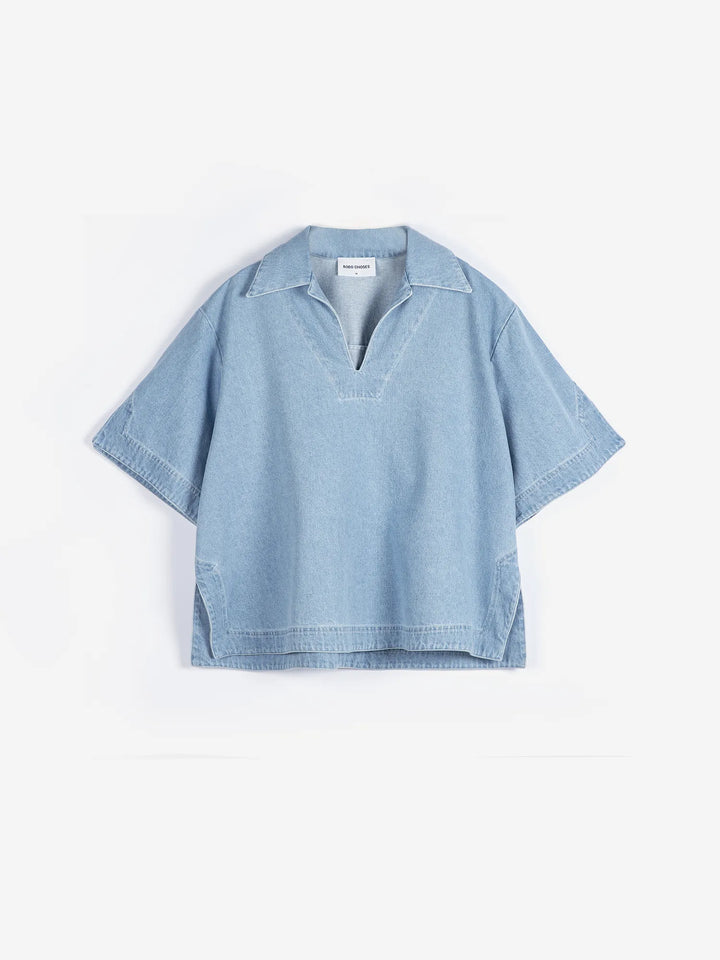 Relaxed denim polo shirt
