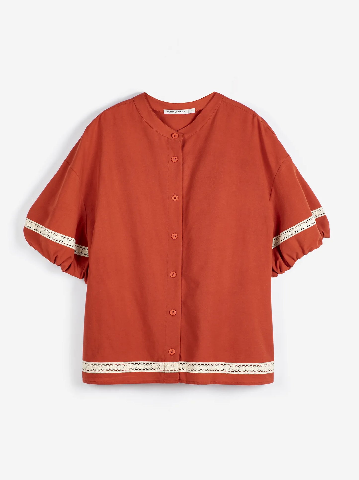 Contrast-trim puff sleeve shirt