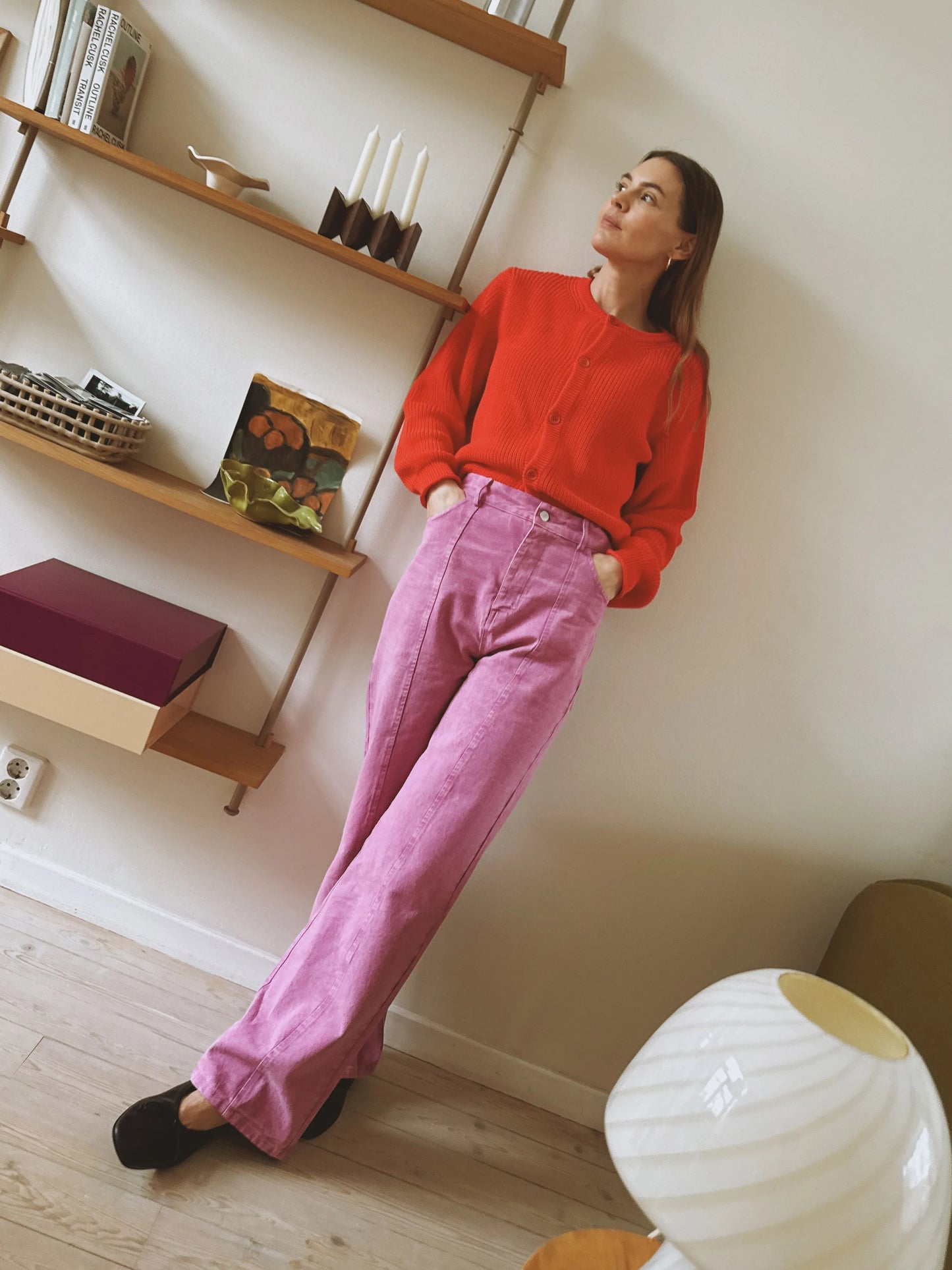 Washed twill boot cut pants